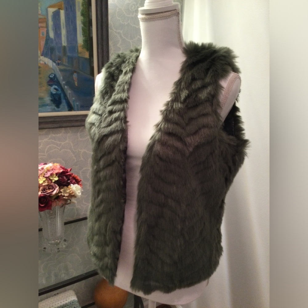 PRICE DROP - Olive Green Faux Fur Vest